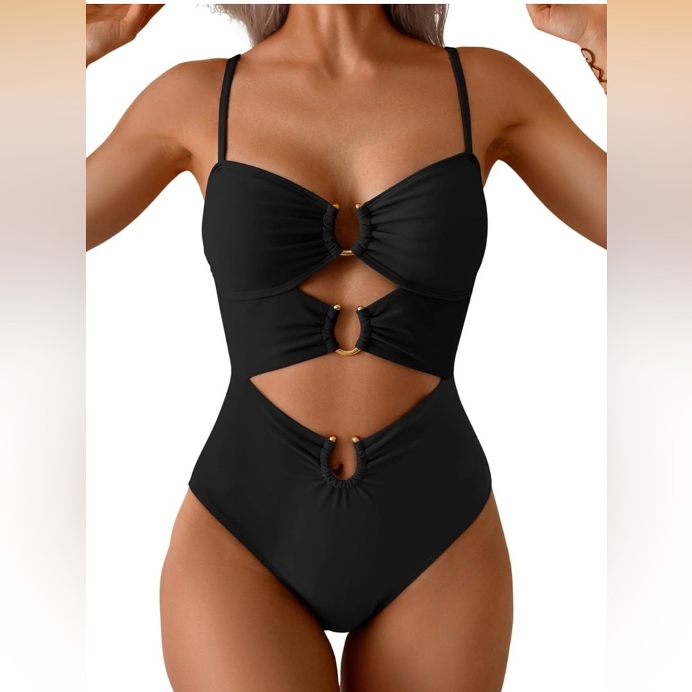 Eomenie Cutout One Piece Swimsuit With Ring Linked Sexy Monokini M 814-11